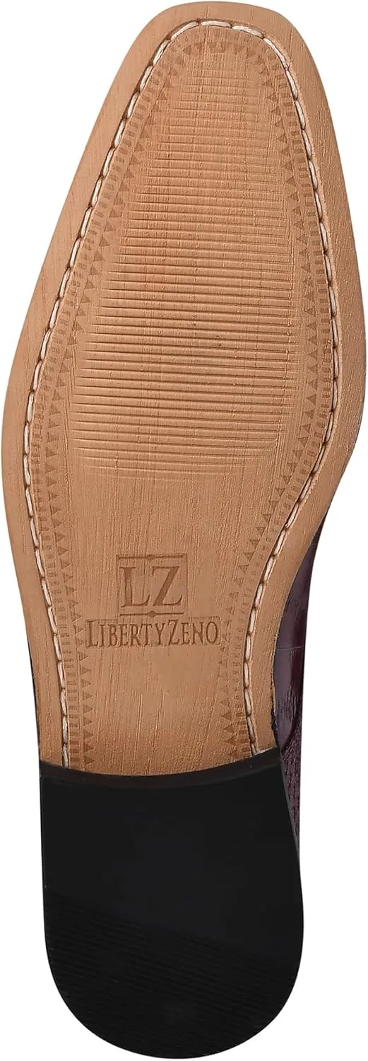 LIBERTYZENO Mens EEL Print Knitted Design Genuine Leather Adults Lace Up Oxford Dress Shoes for Prom Graduation
