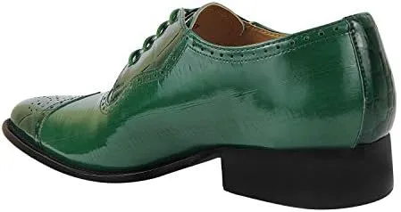 LIBERTYZENO Mens Genuine Leather Ostrich/EEL Print Lace Up Oxford Dress Shoes