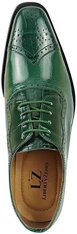 LIBERTYZENO Mens Genuine Leather Ostrich/EEL Print Lace Up Oxford Dress Shoes