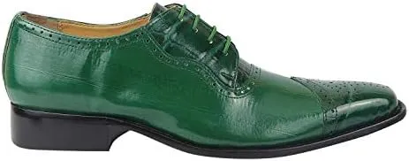 LIBERTYZENO Mens Genuine Leather Ostrich/EEL Print Lace Up Oxford Dress Shoes