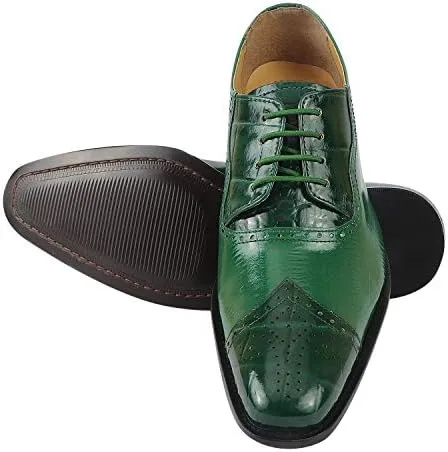 LIBERTYZENO Mens Genuine Leather Ostrich/EEL Print Lace Up Oxford Dress Shoes