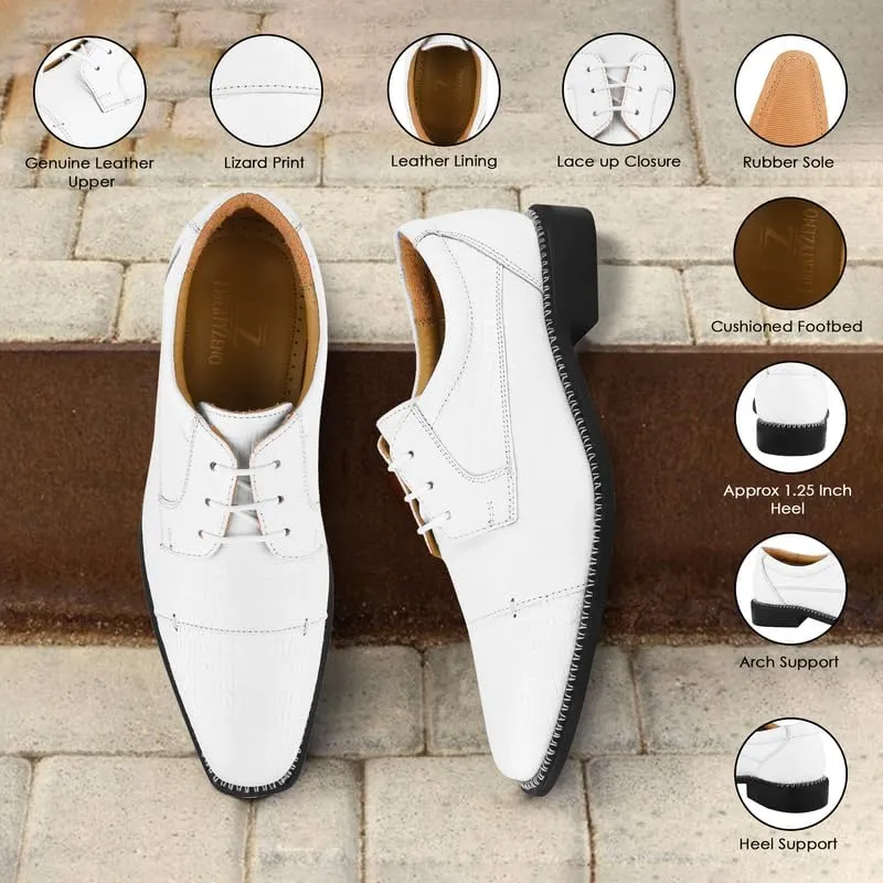 LIBERTYZENO Mens Plain & Lizard Print Genuine Leather Adults Lace Up Oxford Dress Shoes for Prom Graduation