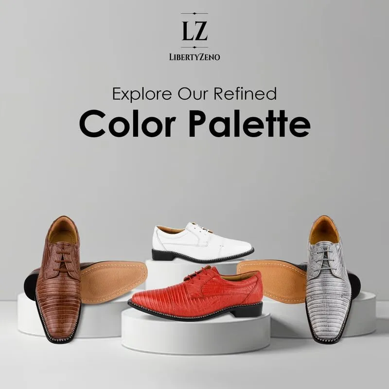 LIBERTYZENO Mens Plain & Lizard Print Genuine Leather Adults Lace Up Oxford Dress Shoes for Prom Graduation