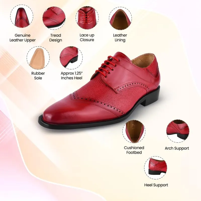 LIBERTYZENO Mens Tread Design Genuine Leather Lace Up Oxford Dress Shoes