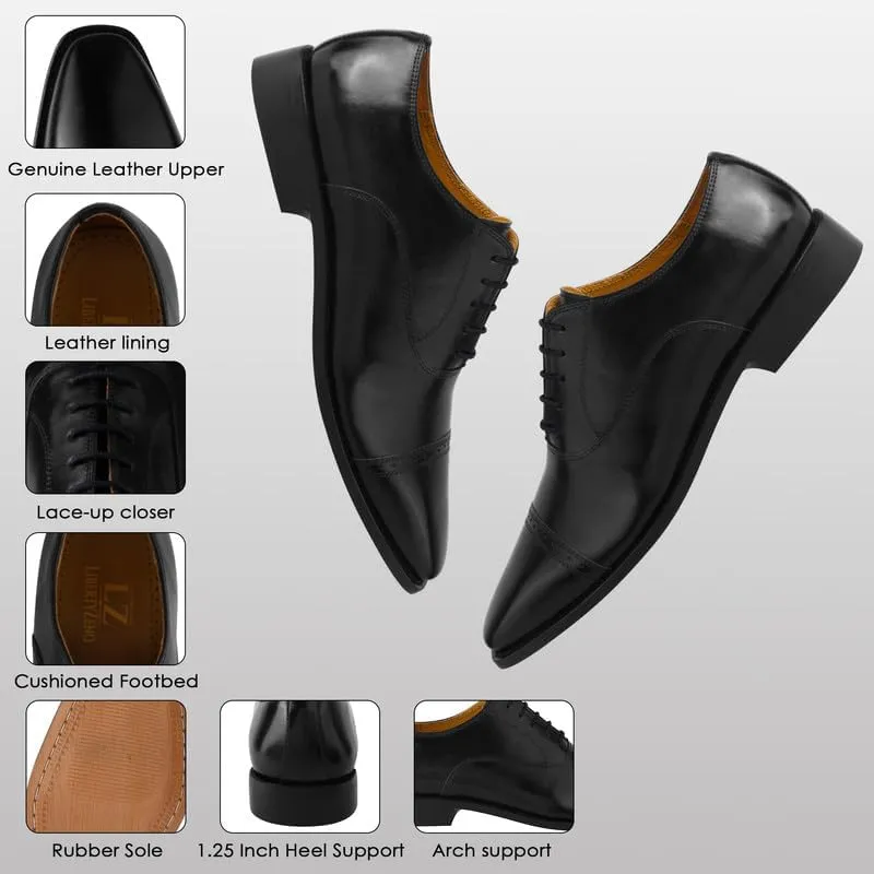 LIBERTYZENO Mens Tread Design Genuine Leather Lace Up Oxford Dress Shoes