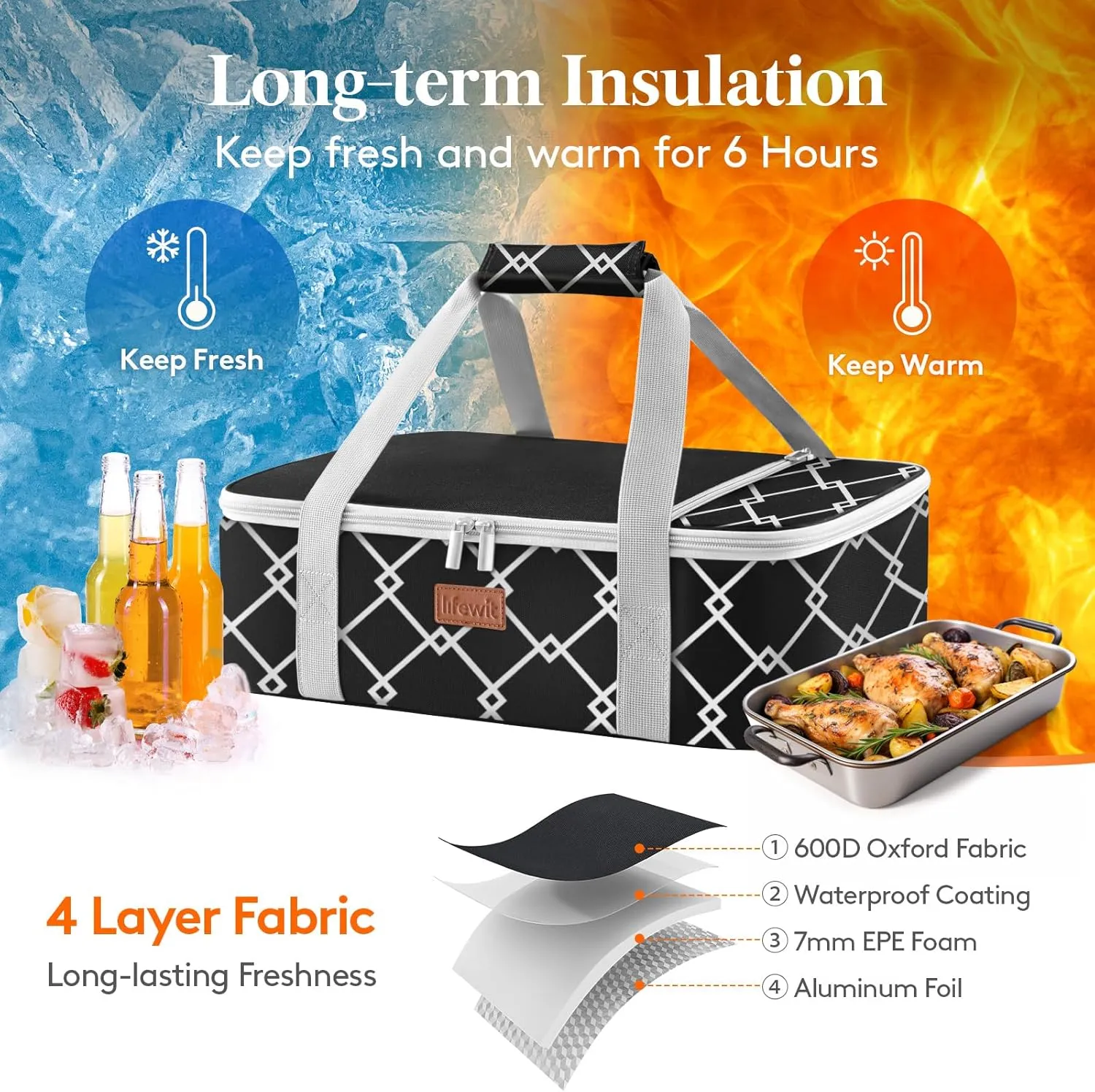 Lifewit Insulated Casserole Carrier for Hot or Cold Food, Casserole Dish Bag Carrying Case, Lasagna Lugger Holder for Potluck/Parties/Picnic/Cookouts, Fits 9"x13" Baking Dish, Black