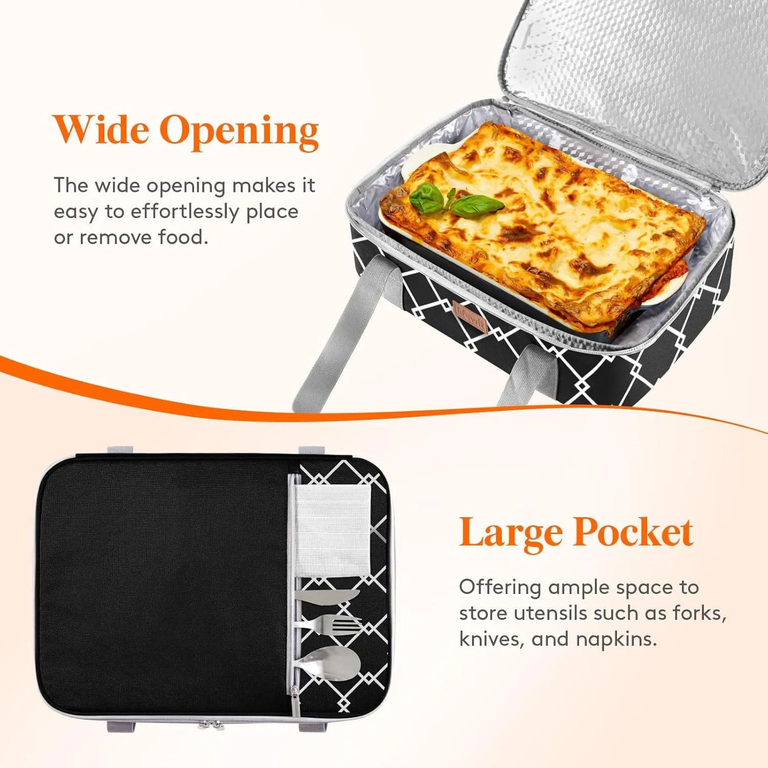 Lifewit Insulated Casserole Carrier for Hot or Cold Food, Casserole Dish Bag Carrying Case, Lasagna Lugger Holder for Potluck/Parties/Picnic/Cookouts, Fits 9"x13" Baking Dish, Black