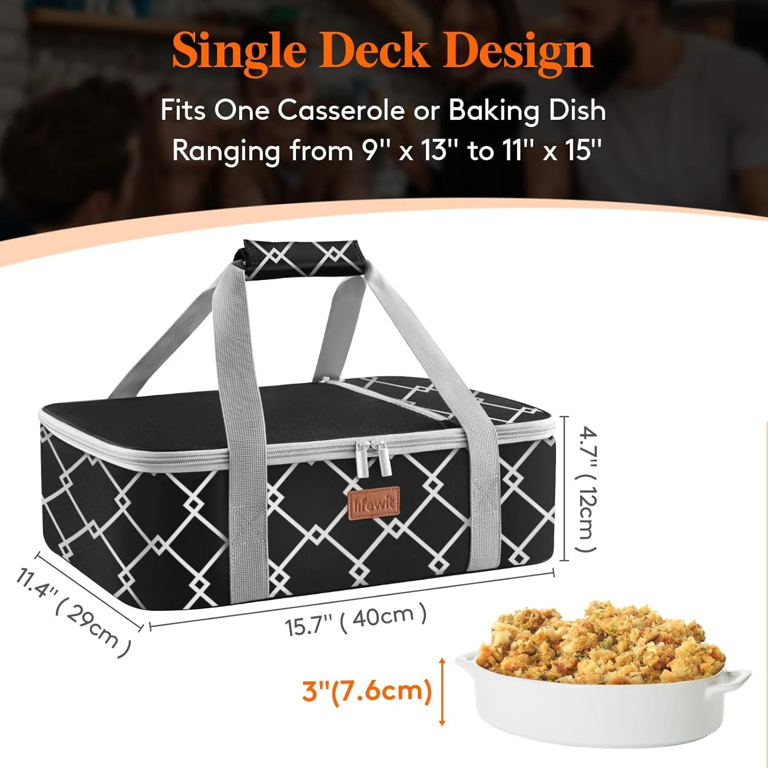 Lifewit Insulated Casserole Carrier for Hot or Cold Food, Casserole Dish Bag Carrying Case, Lasagna Lugger Holder for Potluck/Parties/Picnic/Cookouts, Fits 9"x13" Baking Dish, Black