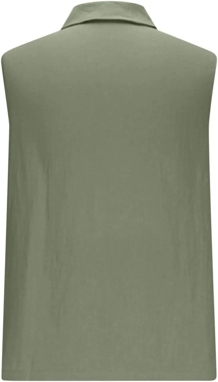 Linen Sleeveless Shirts for Men Beach Vacation Outfits Textured V Neck Tropical Shirt Tank Tops Cut Off Holiday 2025