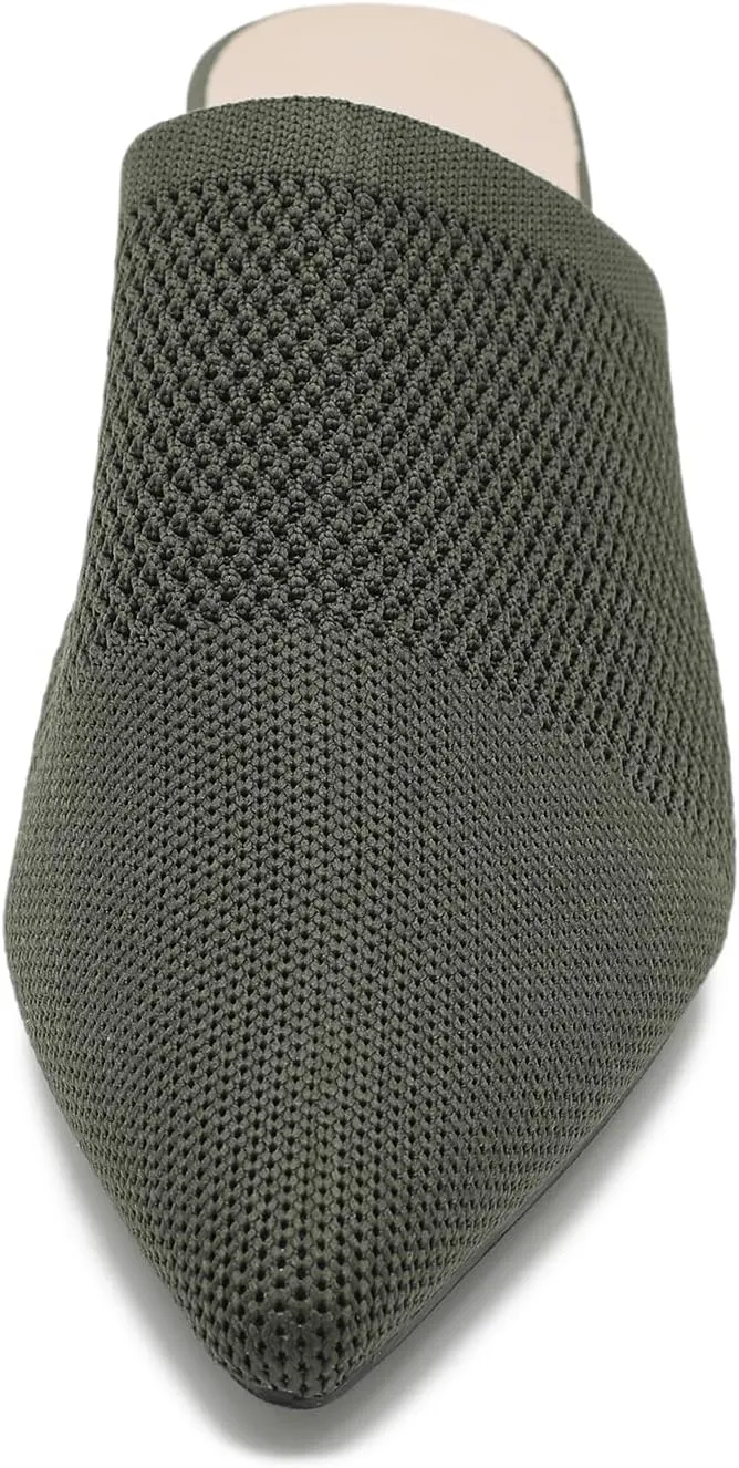 LIURUIJIA Women's Pointed Toe Mules Heels Chunky Heeled Sandals Breathable Mesh Knit Slip On Dress Sandals For Women