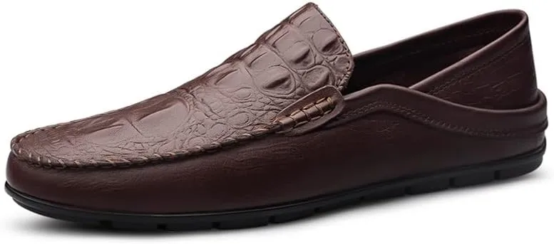 Loafers for Men Round Toe PU Leather Crocodile Print Loafer Shoes Comfortable Lightweight Flat Heel Classic Slip-ons