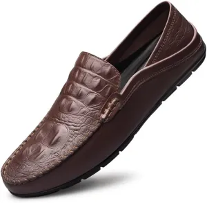Loafers for Men Round Toe PU Leather Crocodile Print Loafer Shoes Comfortable Lightweight Flat Heel Classic Slip-ons