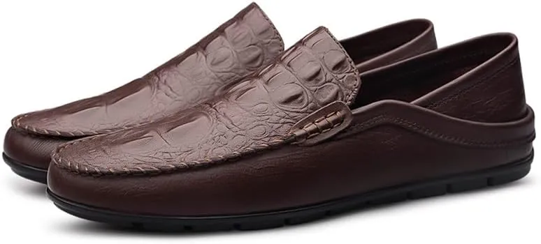 Loafers for Men Round Toe PU Leather Crocodile Print Loafer Shoes Comfortable Lightweight Flat Heel Classic Slip-ons