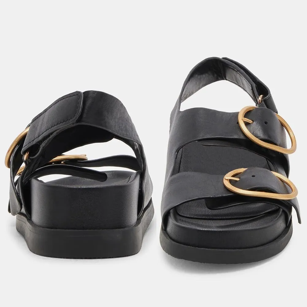 Lovee Cosee Flat Sandals for Women with Cushioned Footbed Open Toe Double Buckle Adjustable Hook-Loop Dress Summer Sandals Casual Beach Pool Party