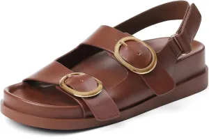 Lovee Cosee Flat Sandals for Women with Cushioned Footbed Open Toe Double Buckle Adjustable Hook-Loop Dress Summer Sandals Casual Beach Pool Party