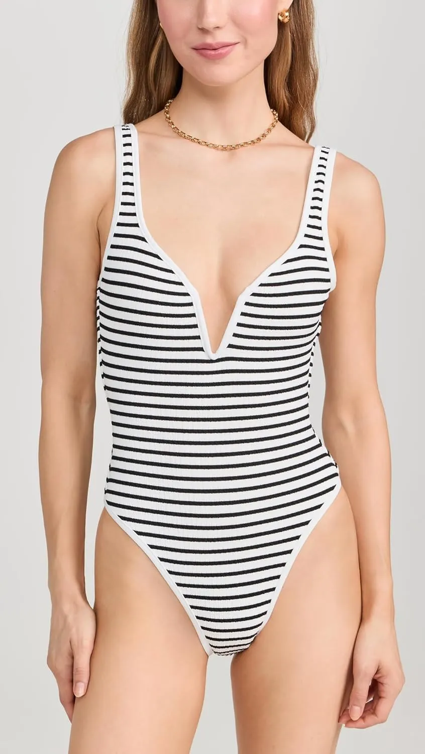 L*Space Coco One Piece Swimsuit for Women, Flattering Classic Coverage with Deep V Neck, Open Back and High Leg Cut