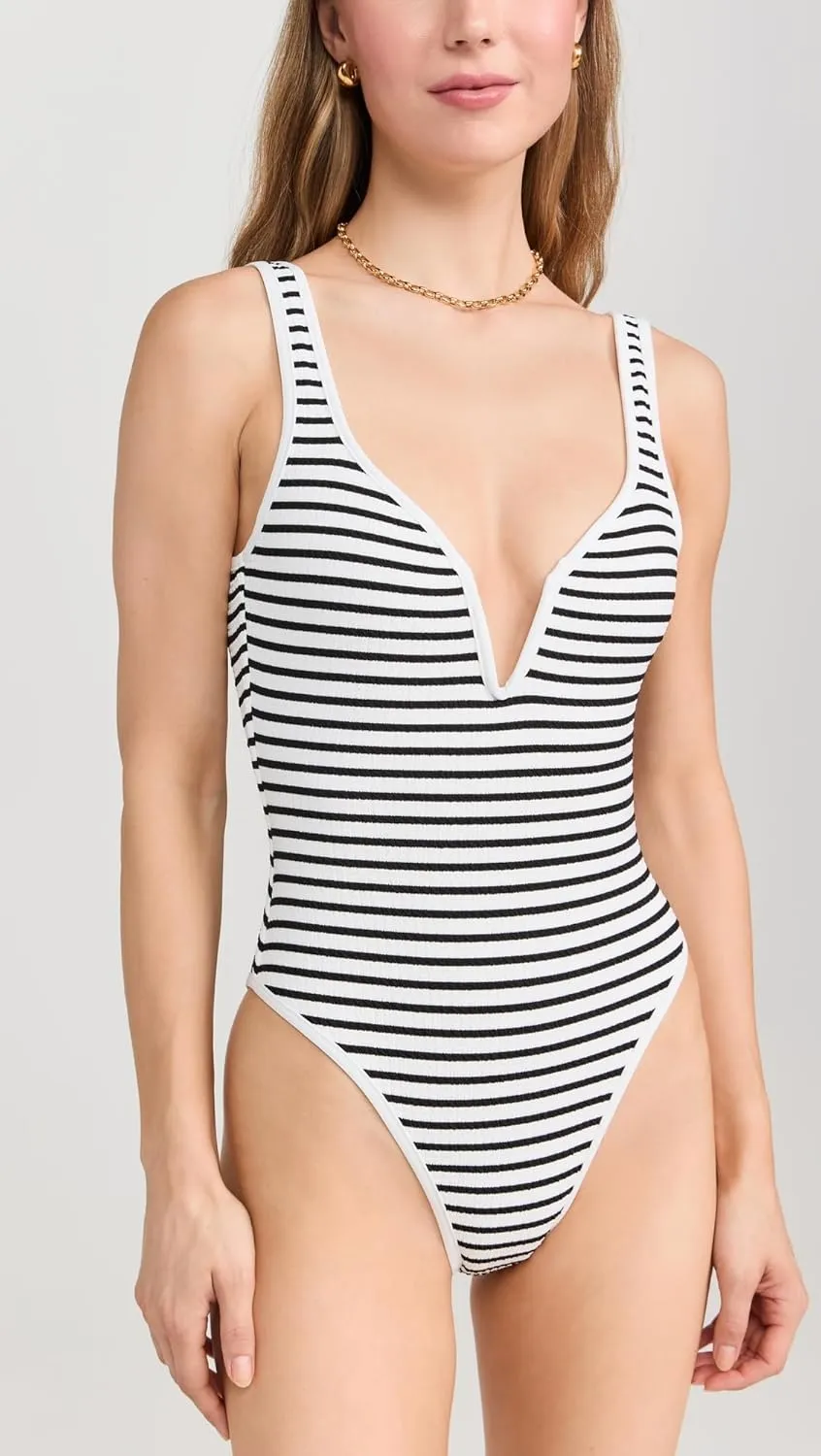 L*Space Coco One Piece Swimsuit for Women, Flattering Classic Coverage with Deep V Neck, Open Back and High Leg Cut