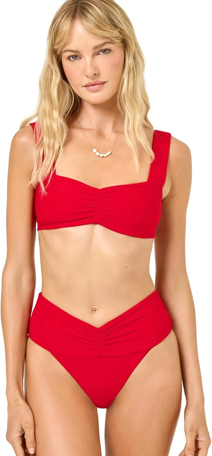 L*Space Eco Chic Econyl Bardot Bikini Bottom for Women, High Waisted Bottom, Classic Coverage, Ribbed Front & Back Ruching