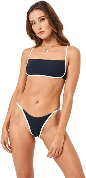 L*Space Hazel Bikini Top for Women, Ribbed Bralette Featuring Adjustable Straps and Removable Pads, Black-Cream, S