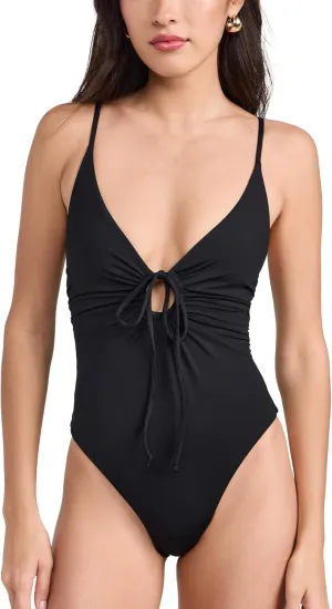 L*Space Piper One Piece Swimsuit for Women, Classic Coverage, Skinny Adjustable Straps, Center-Front Keyhole, Doubles as Bodysuit, Black, M