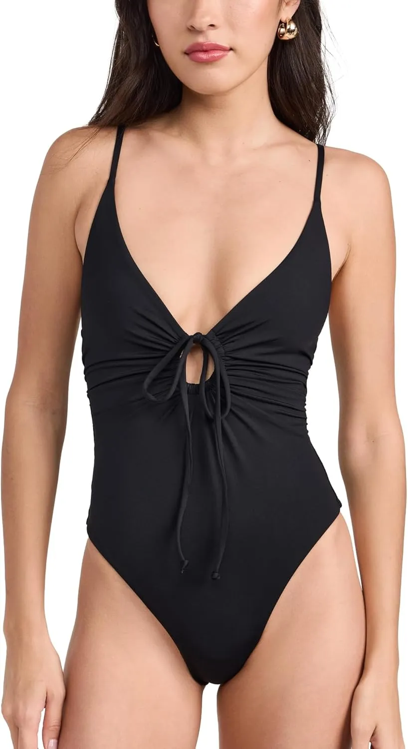L*Space Piper One Piece Swimsuit for Women, Classic Coverage, Skinny Adjustable Straps, Center-Front Keyhole, Doubles as Bodysuit, Black, M