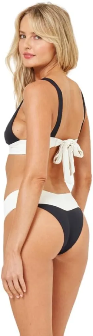L*Space Quinn Bikini Bottom for Women, Two-Piece Low Rise Swim Featuring Classic Coverage with Wide Straps & V Front Detail, Black-Cream, M