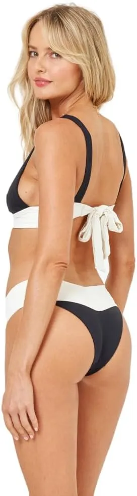 L*Space Quinn Bikini Bottom for Women, Two-Piece Low Rise Swim Featuring Classic Coverage with Wide Straps & V Front Detail, Black-Cream, M