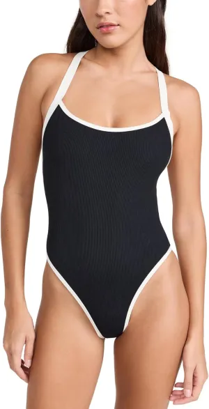 L*Space Ribbed Baewatch One Piece Swimsuit for Women, Classic Coverage, Low Back with Criss Cross Straps & Scoop Neck