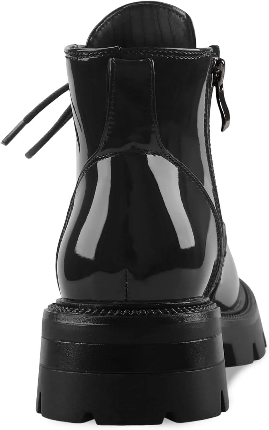 Lug Sole Chunky Heel Short Combat Boots Fashion Ankle Booties Low Heeled Platform Black Oxford Shoes with Side Zipper and Lace Up for Women Ladies Cute