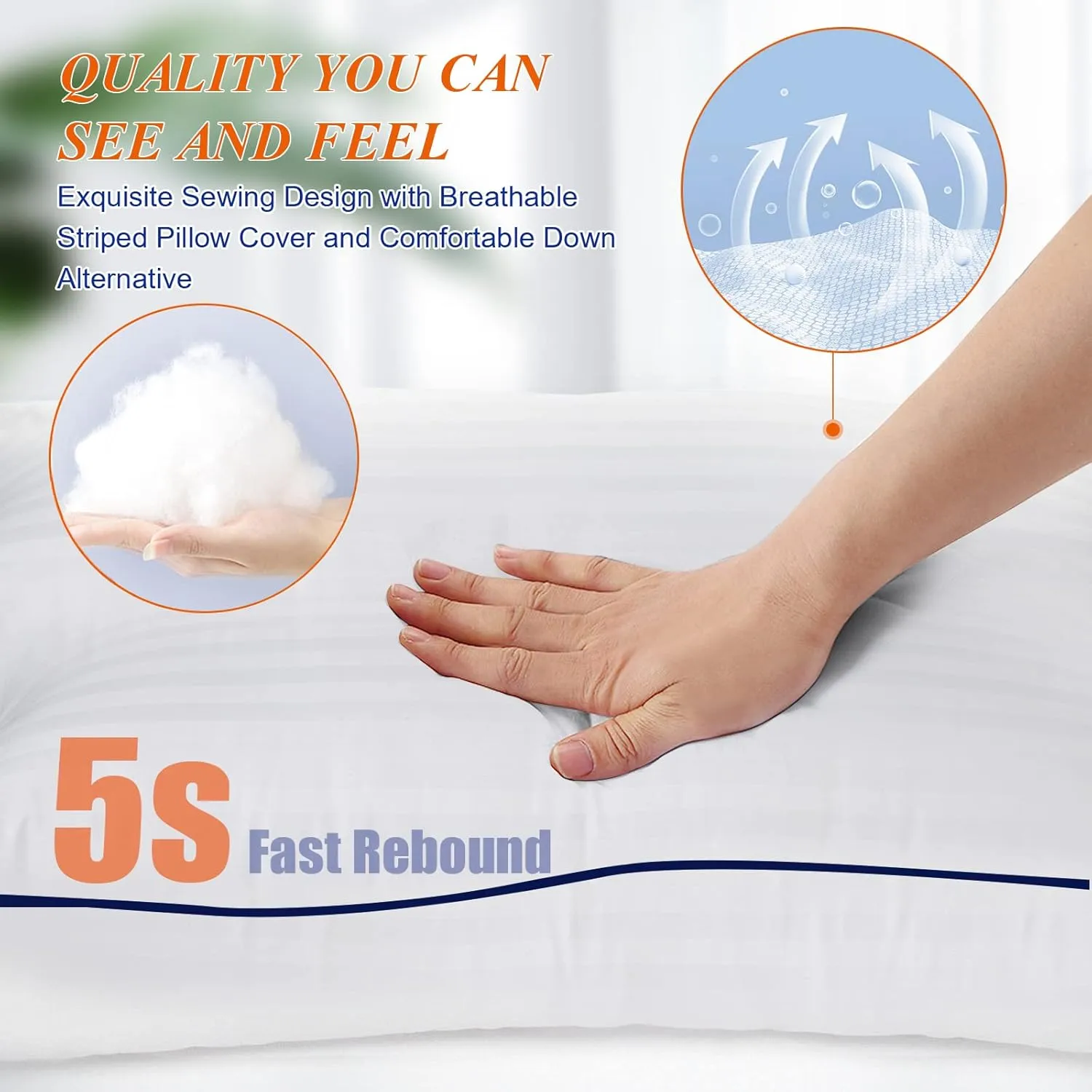 Luxury Hotel Bed Pillows for Sleeping, Standard/Full Size Set of 2 with Firm & Soft Density, Comfortable Down Alternative Fill for Side and Back Sleepers