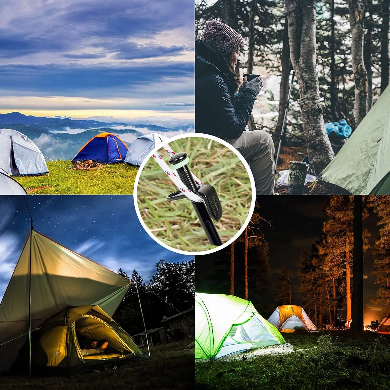 Lywencom Tent Pile, Luminous Ring Storage Bag (8 Pieces) Sturdy Heavy Steel Tent Stake, Suitable for Outdoor Mountain Camping and Hiking (30cm)