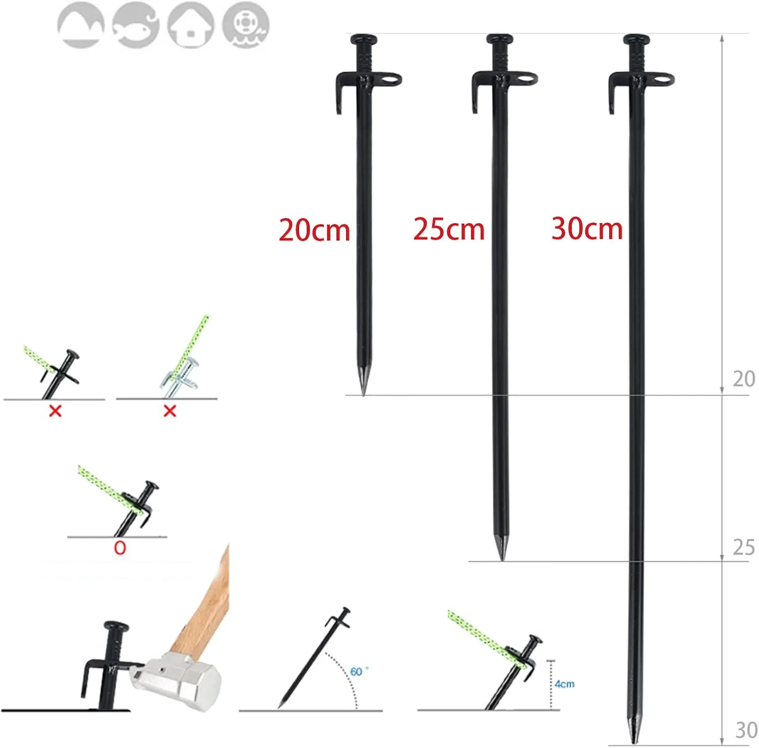 Lywencom Tent Pile, Luminous Ring Storage Bag (8 Pieces) Sturdy Heavy Steel Tent Stake, Suitable for Outdoor Mountain Camping and Hiking (30cm)