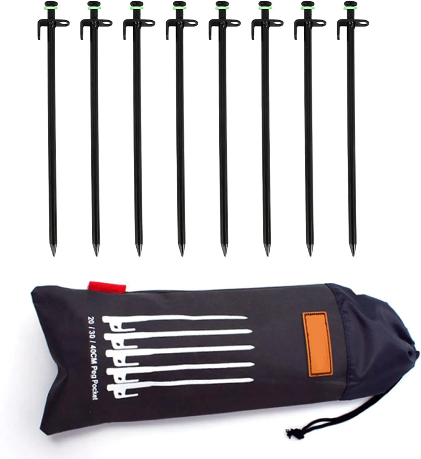 Lywencom Tent Pile, Luminous Ring Storage Bag (8 Pieces) Sturdy Heavy Steel Tent Stake, Suitable for Outdoor Mountain Camping and Hiking (30cm)