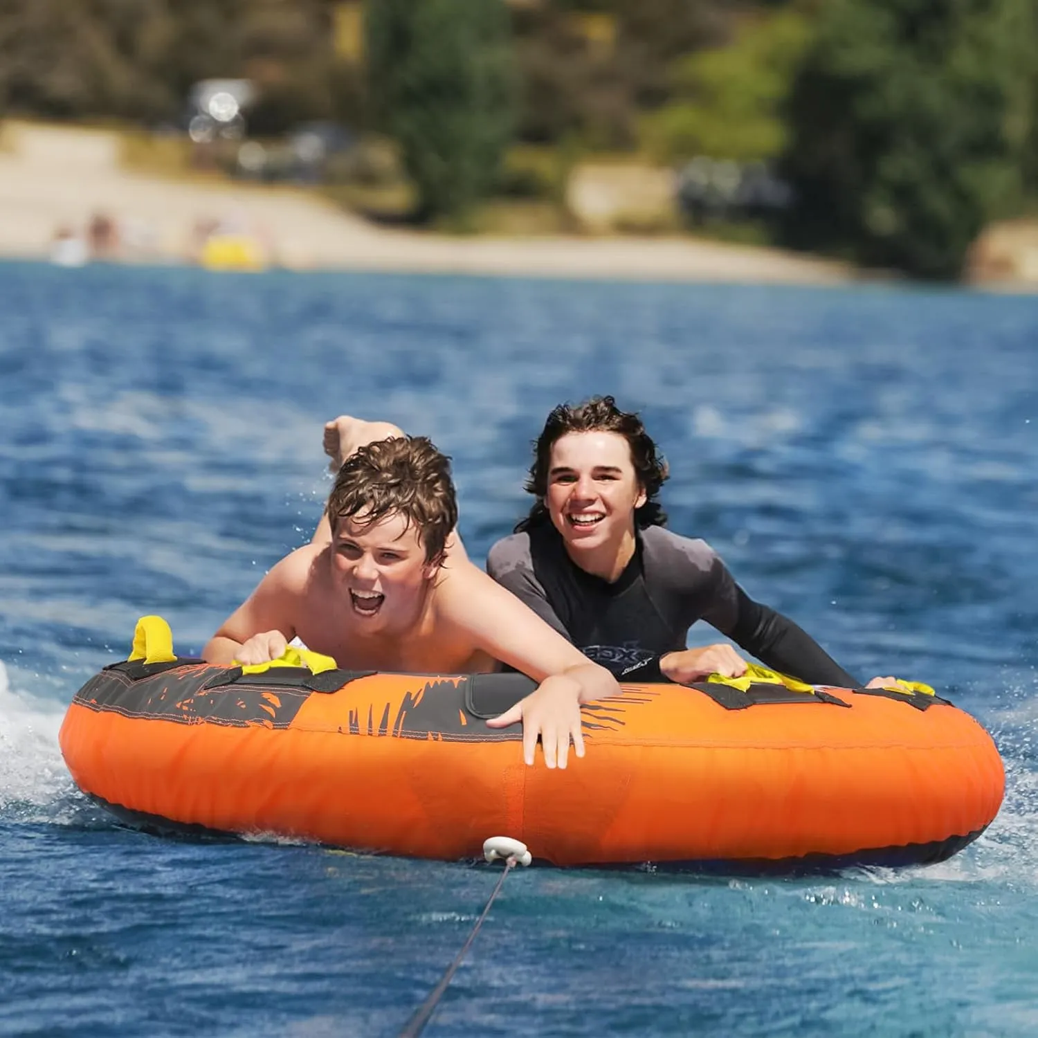 Magshion 1-3 Riders Towable Tube for Boating, Round Heavy-Duty Inflatable Water Tube with 420D Oxford Cover, Dual Air Chambers, Quick Connector & Drain Vent, Lake & Ocean Tubing Float
