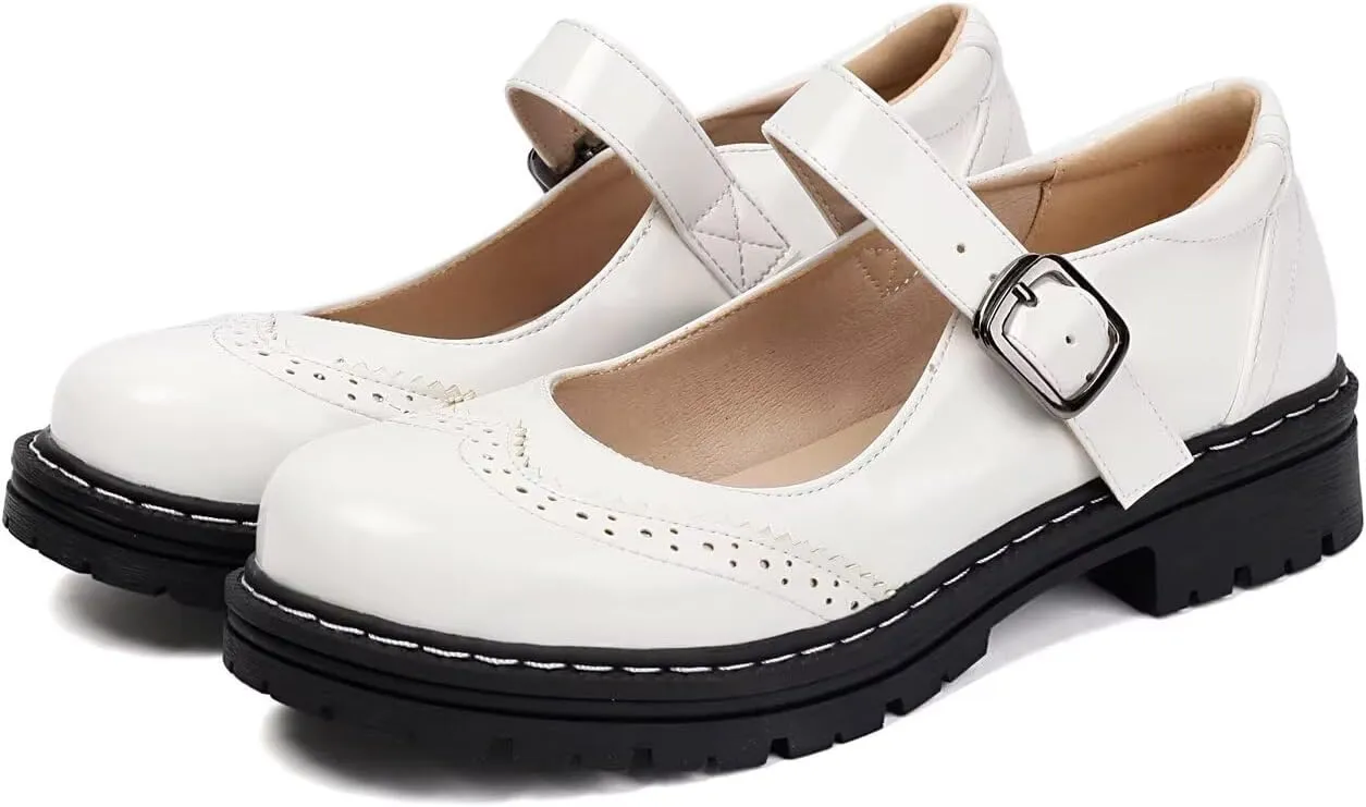 Mary Jane for Women Gothic Oxford Shoes - Flat Shoes, Ankle Tied, Round Toe for Casual Dresses, Work, and Campus