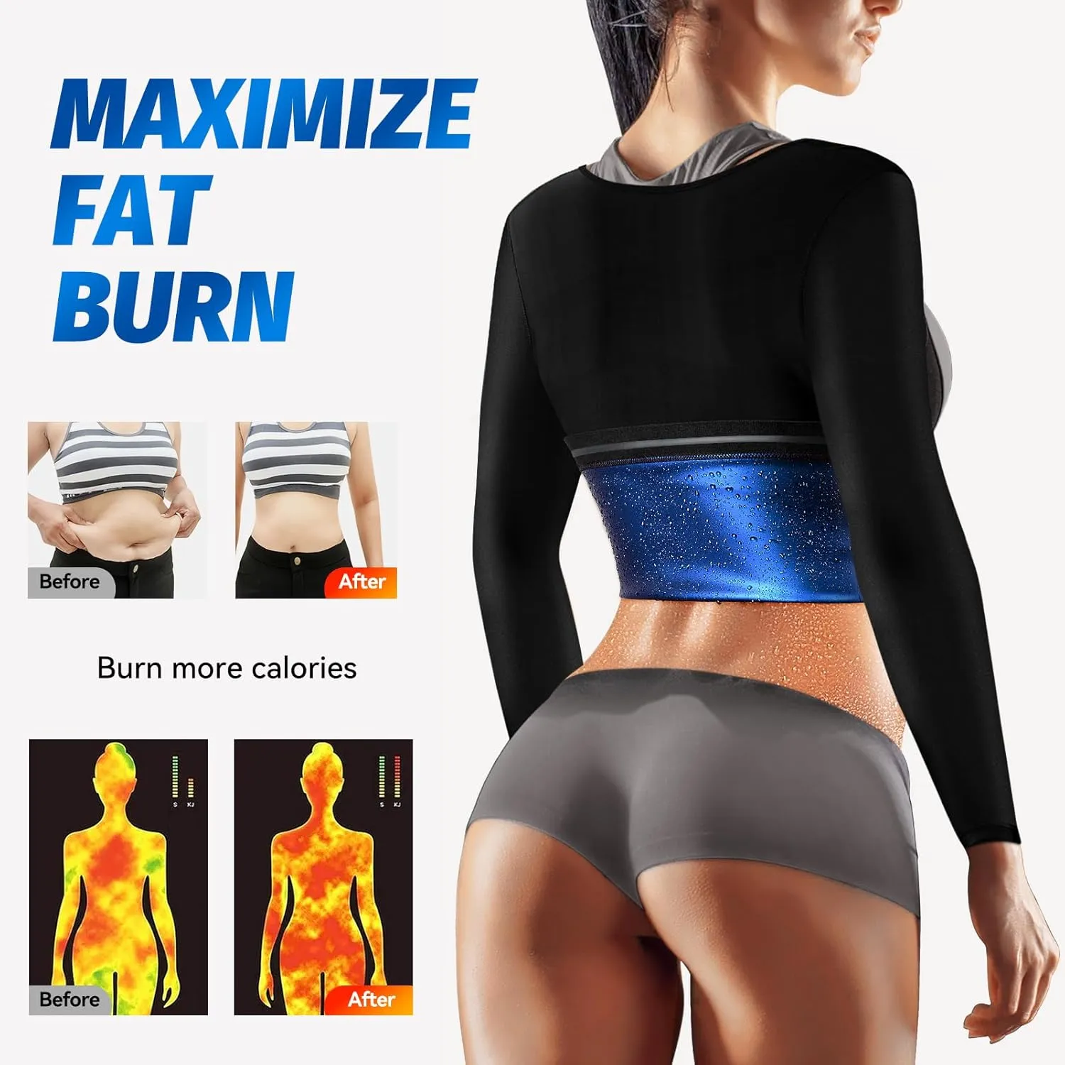 MATKAO Sauna Suit for Women Weight Loss Sauna Shirt for Women Sweat Suit Waist Trainer Vest Fitness Body Shaper Zipper