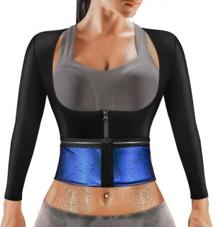 MATKAO Sauna Suit for Women Weight Loss Sauna Shirt for Women Sweat Suit Waist Trainer Vest Fitness Body Shaper Zipper