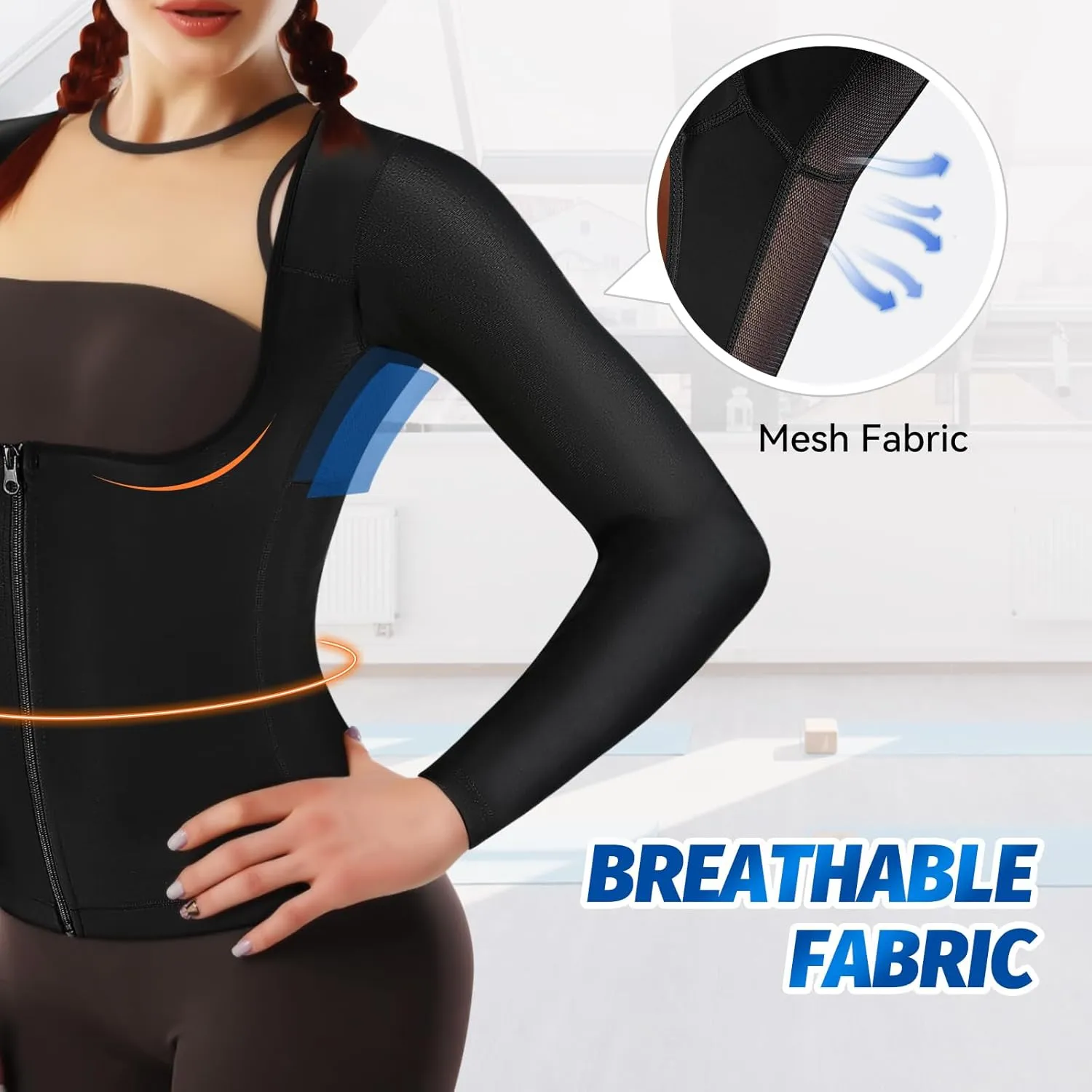 MATKAO Sauna Suit for Women Weight Loss Sauna Shirt for Women Sweat Suit Waist Trainer Vest Fitness Body Shaper Zipper