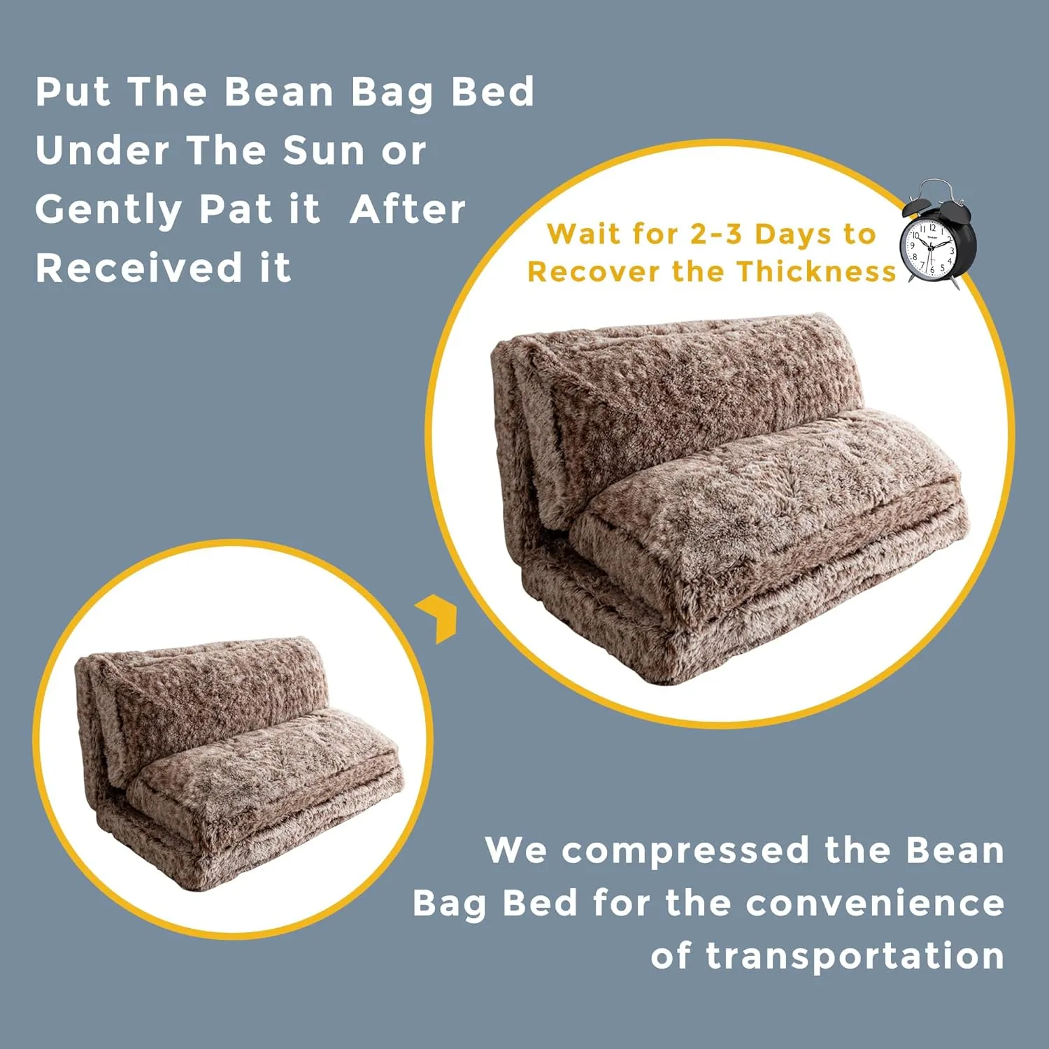 MAXYOYO Bean Bag Bed Floor Bed, Faux Fur Floor Sofa Floor Chairs for Adults, Folding Sofa Bed Foam Filling Wall Couch Sleeper Chairs Single Size Floor Mattress, Coffee, 30x95 Inch
