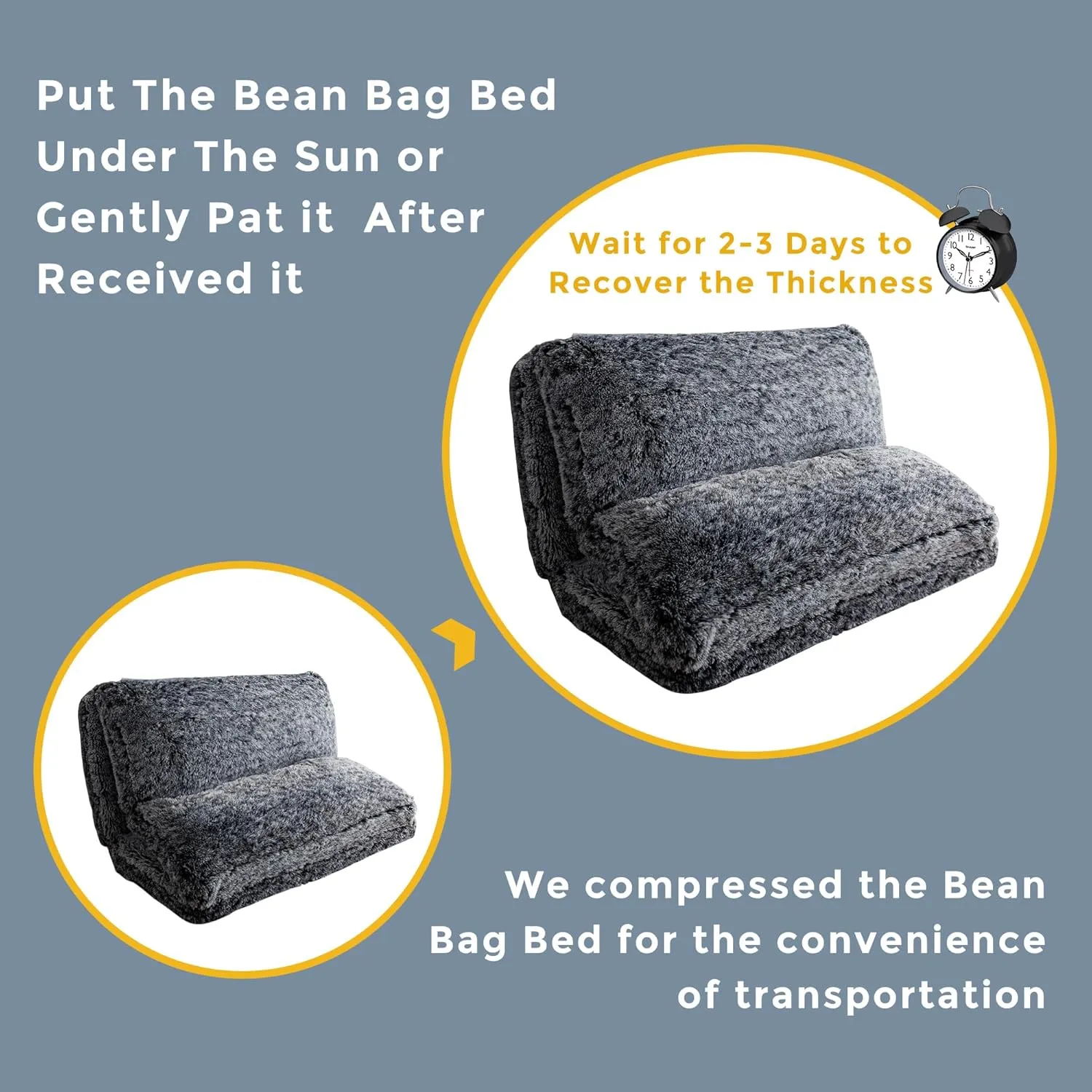 MAXYOYO Bean Bag Bed Floor Bed, Faux Fur Floor Sofa Floor Chairs for Adults, Folding Sofa Bed Foam Filling Wall Couch Sleeper Chairs Twin Size Floor Mattress, Black, 39x95 Inch
