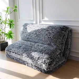 MAXYOYO Bean Bag Bed Floor Bed, Faux Fur Floor Sofa Floor Chairs for Adults, Folding Sofa Bed Foam Filling Wall Couch Sleeper Chairs Twin Size Floor Mattress, Black, 39x95 Inch