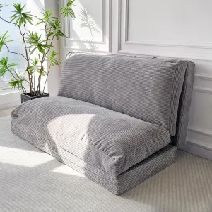 MAXYOYO Bean Bag Bed Folding Sofa Bed Floor Mattress for Adults, Extra Thick and Long Floor Sofa with Corded Washable Cover, Grey, 30x95 Inch