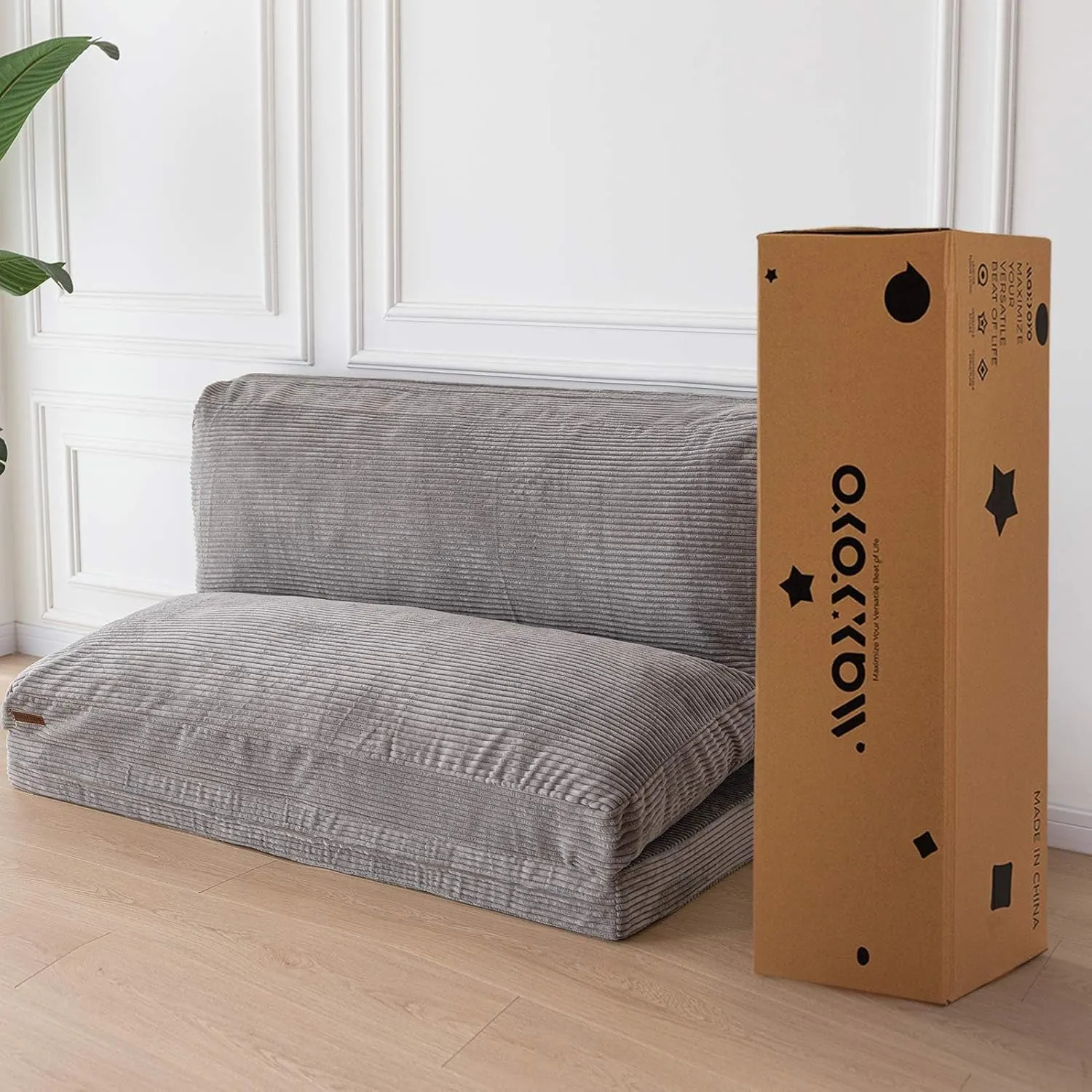 MAXYOYO Bean Bag Bed Folding Sofa Bed Floor Mattress for Adults, Extra Thick and Long Floor Sofa with Corded Washable Cover, Grey, 30x95 Inch
