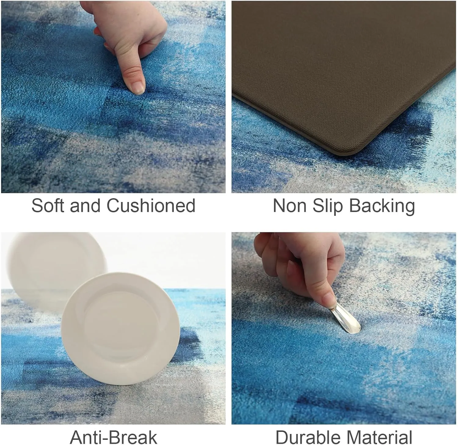 MAYHMYO Anti Fatigue Kitchen Mat - Set of 2 - Teal and Marble Design Comfort Mats - Cushioned, Non Slip Floor Mat