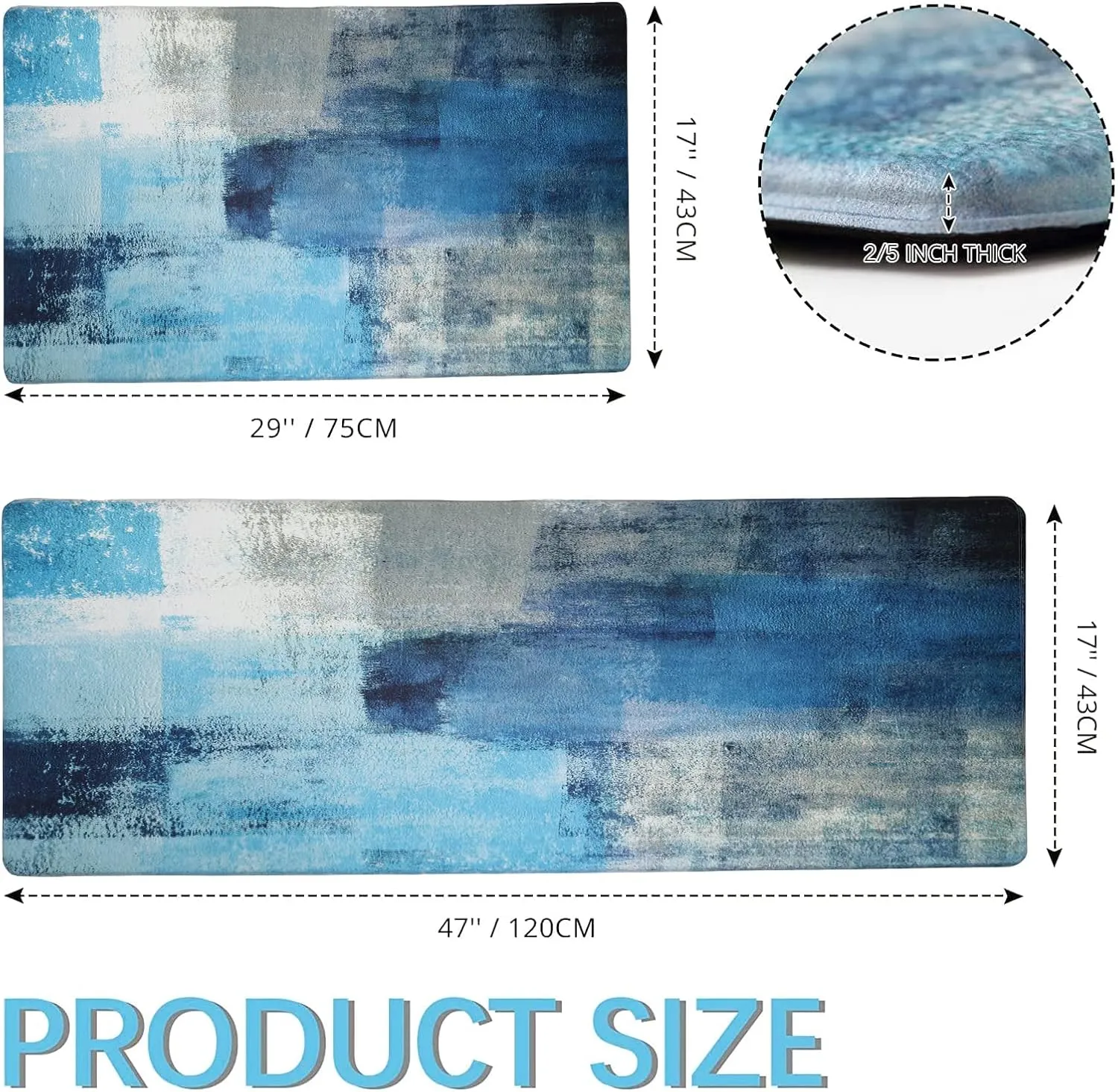 MAYHMYO Anti Fatigue Kitchen Mat - Set of 2 - Teal and Marble Design Comfort Mats - Cushioned, Non Slip Floor Mat