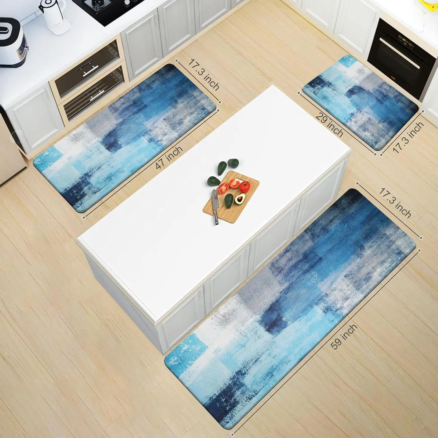 MAYHMYO Anti Fatigue Kitchen Mat - Set of 2 - Teal and Marble Design Comfort Mats - Cushioned, Non Slip Floor Mat