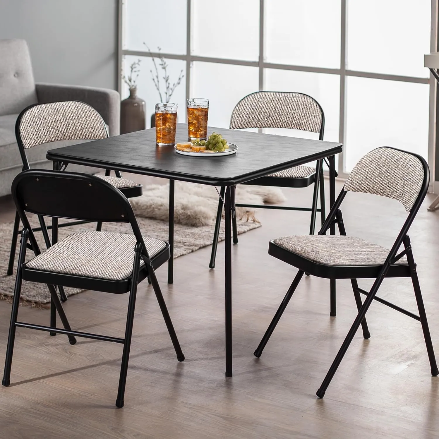 MECO 4 Pack Padded Folding Chairs, Cushioned Motif Fabric Foldable Chair, Cinnabar