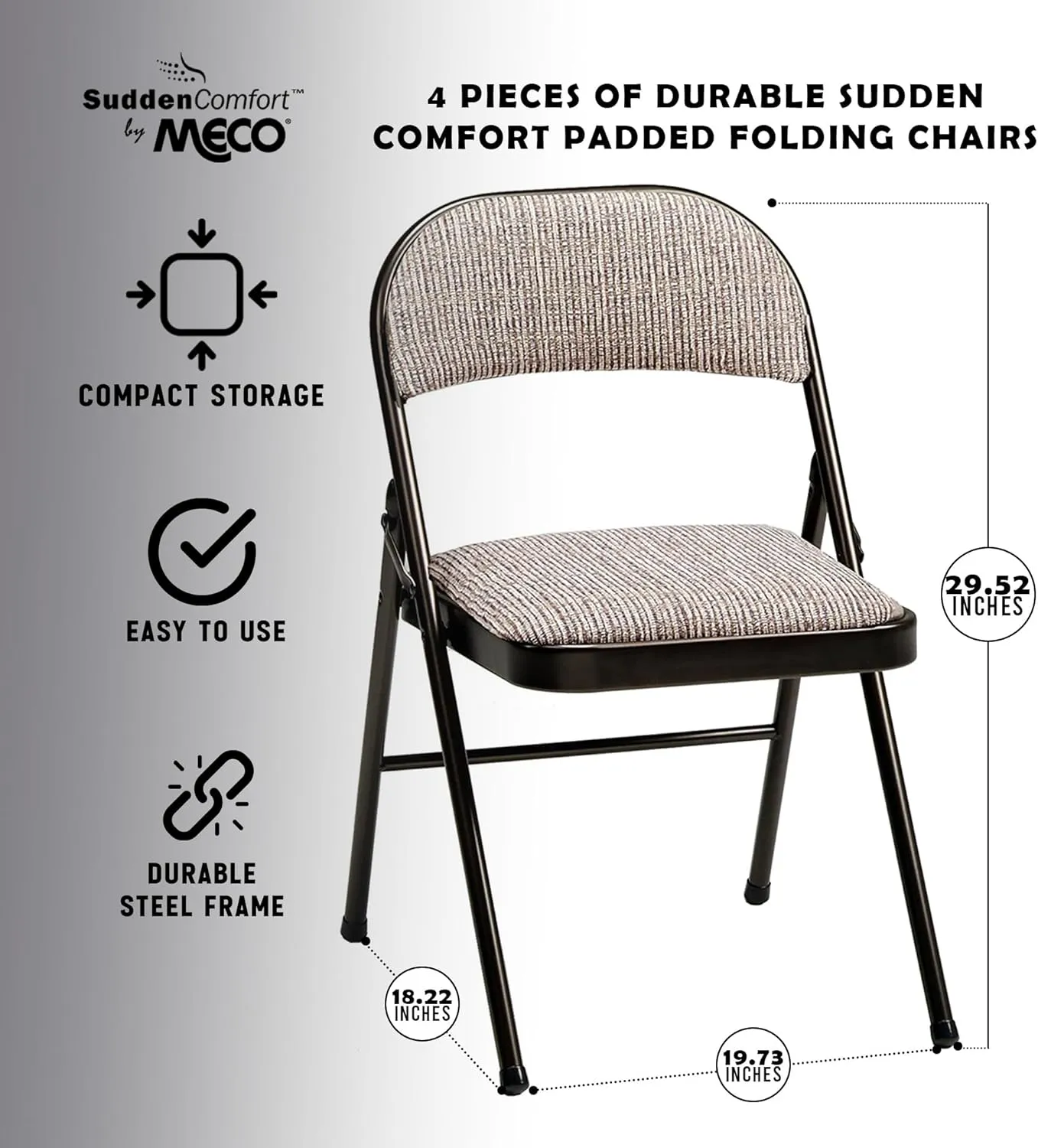 MECO 4 Pack Padded Folding Chairs, Cushioned Motif Fabric Foldable Chair, Cinnabar