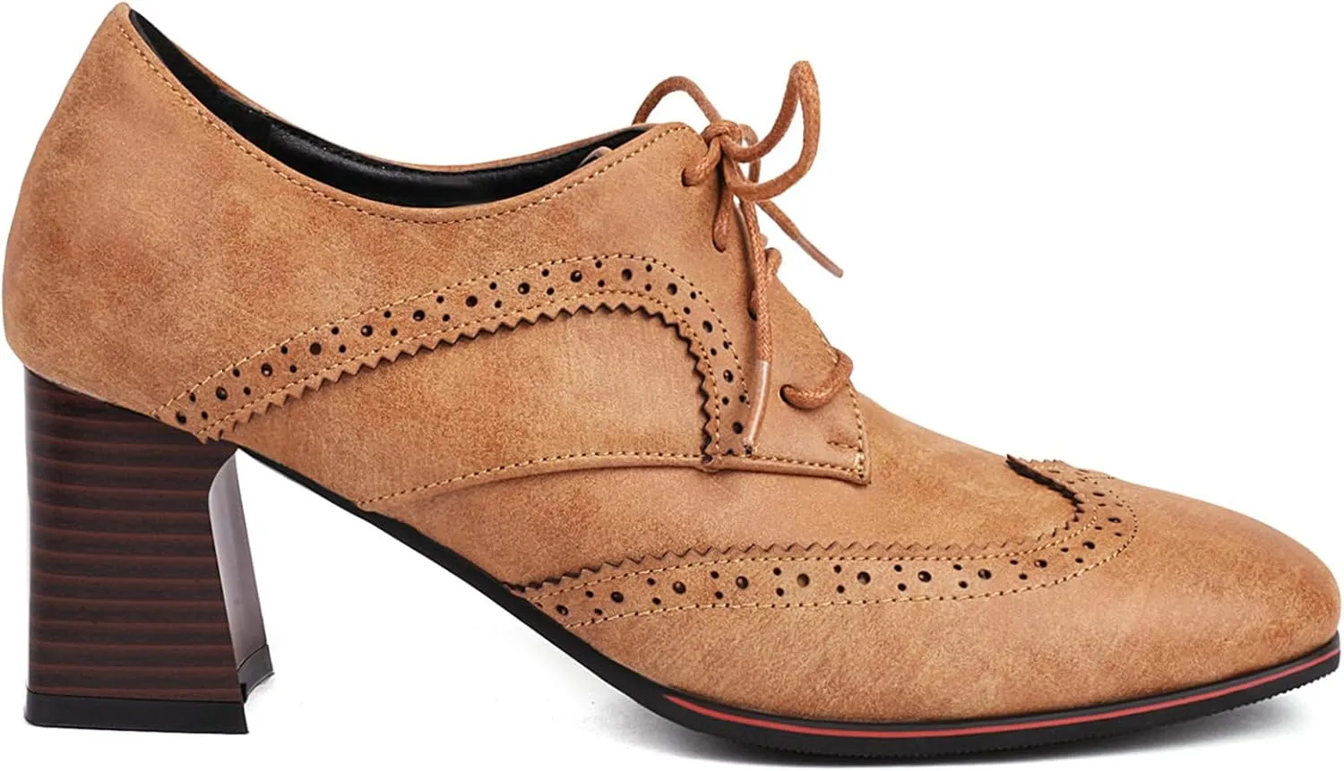 Meefit Women Lace Up Oxford Shoes Perforated Wingtip Shoes Chunky Heel Brogue Shoes,Round Toe Saddle Oxford Shoes