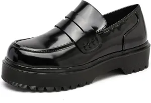 MEMON Womens Vintage Oxford Shoes,Casual Low Heel Loafers for Women,Round Toe Chunky Black Platform Oxford Shoes for Women,Comfort Dress Shoes